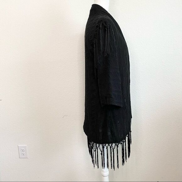SAM Edelman Black Open Front Embroidered Tassel Western Oversized Long Kimono S - Picture 7 of 8